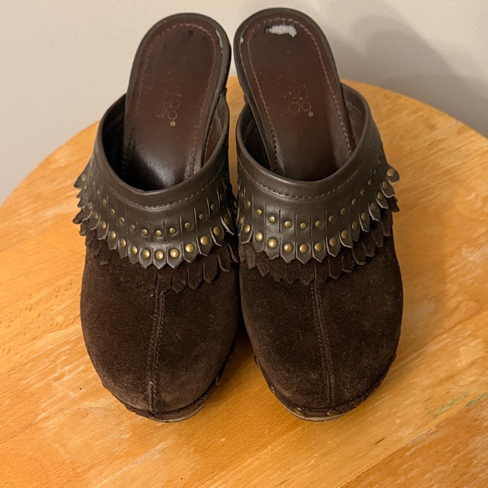 Franco Sarto Brown Suede Women's Clogs